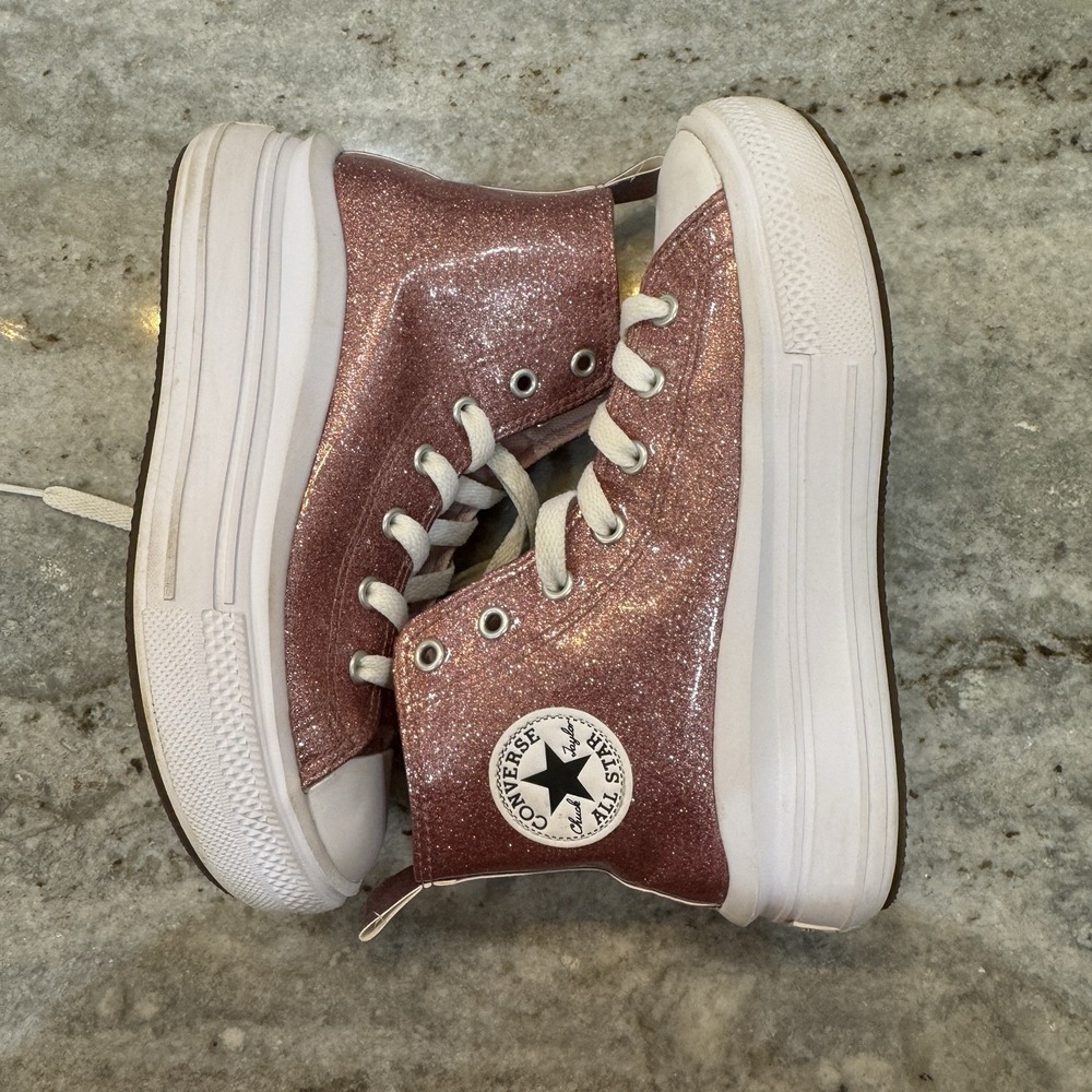 Converse All Star Move High Top Pink Glitter Shoes Youth Kids 3 Platform